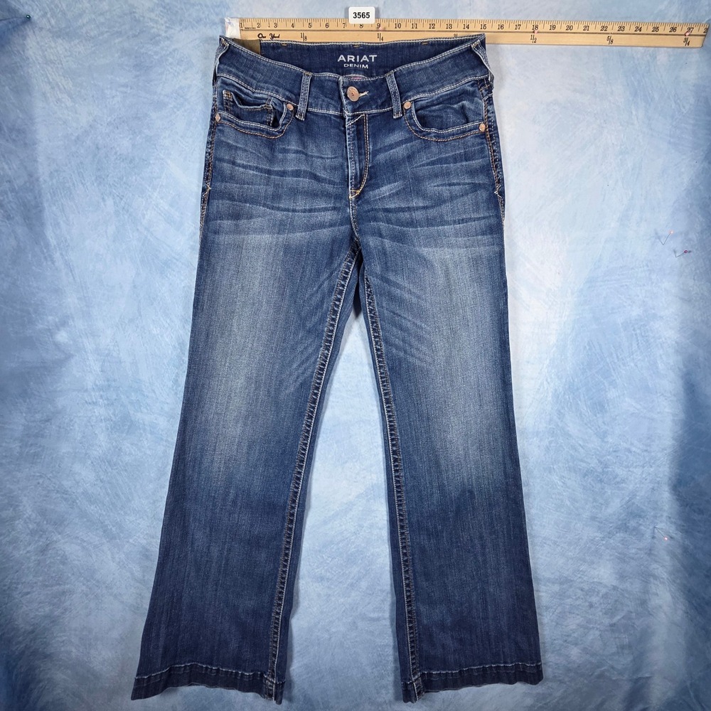 Ariat Denim Trouser Jeans Womens 31L Medium Wash Wide Leg Stretch Blue Denim - Picture 2 of 9